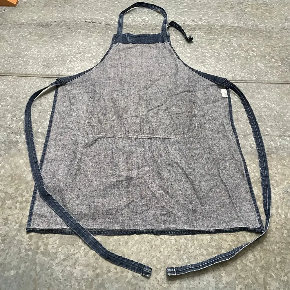 Williams Sonoma Denim Apron Dark Blue 100% Cotton Made in USA Unisex Pockets O/S